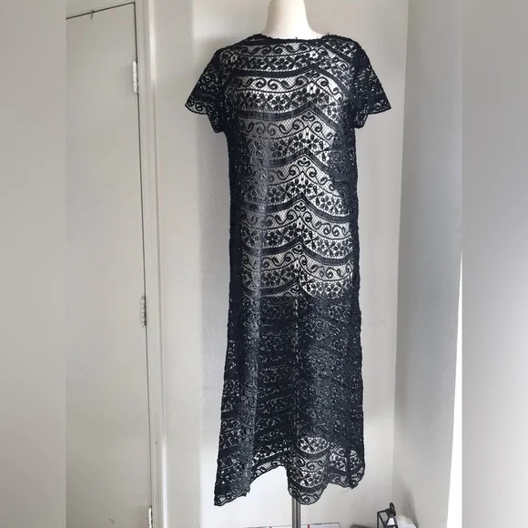 MYNE Anthropologie | Dresses | Anthropologie Myne Anya Ashley Ann Lace Dress  Size Short Sleeve Black Euc | Poshmark